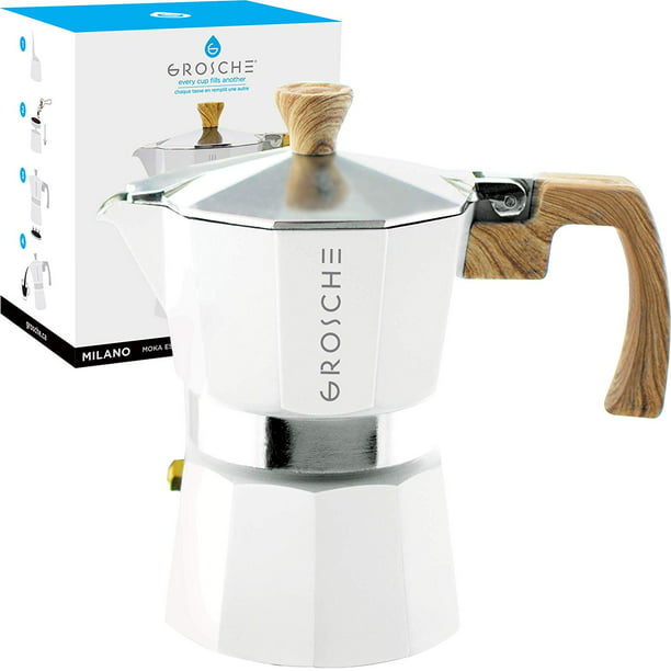 Electric And Ceramic Stovetops 7.5 fl oz Minos Moka Pot Espresso Maker Stainless Steel And Heatproof Handle 4 cups Suitable for Gas